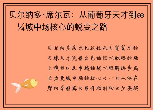 贝尔纳多·席尔瓦：从葡萄牙天才到曼城中场核心的蜕变之路